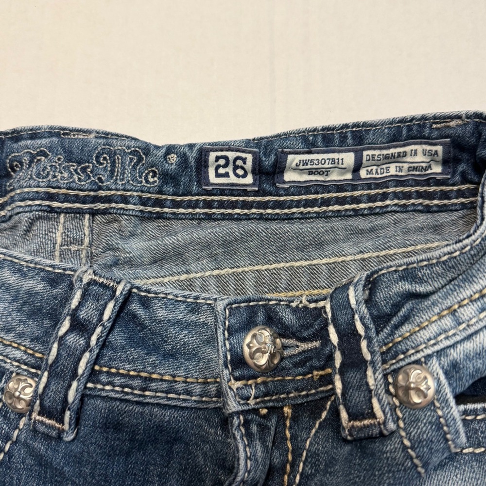 Miss Me Y2K Womens Bootcut Jeans Size 26 Medium Wash Blingy Low Rise Embellished - Picture 10 of 12